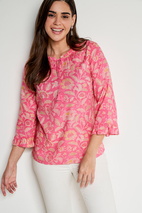 Pink Floral Flared Top, Pink, image 4